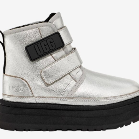UGG Girl's Neumel Platform Silver Leather, Big Kid Size 5 M (Fits Women's 7.5/8) - Picture 1 of 4